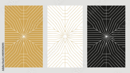 Abstract geometric patterns in gold white and black a modern art composition