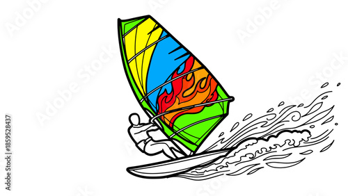 Colorful windsurfing adventure with dynamic wave movement art
