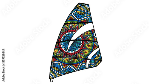 Colorful abstract doodle pattern on surfboard sail design for water sports