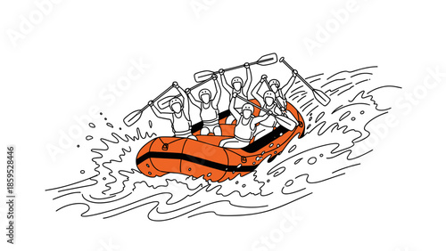 Dynamic rafting adventure in linear style with thrilling rapids and teamwork