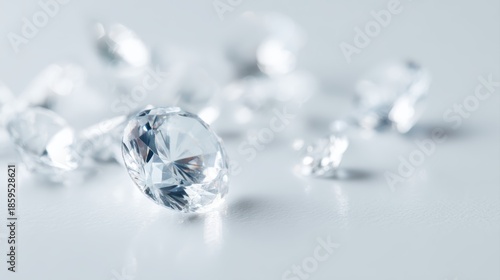 Wallpaper Mural still life of expensive cut diamonds on white background, reflections on the surface, plenty of copy space, luxury jewelry concept Torontodigital.ca