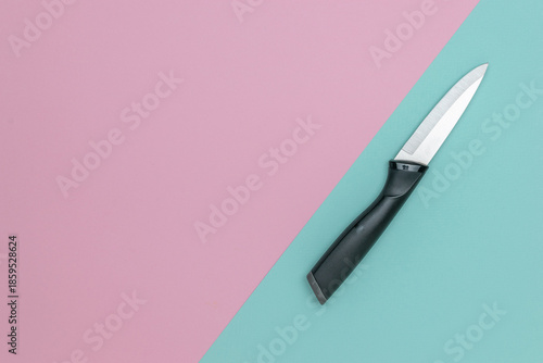 Wallpaper Mural Minimalist Kitchen Concept: Black Knife on Pastel Pink and Blue Background Torontodigital.ca