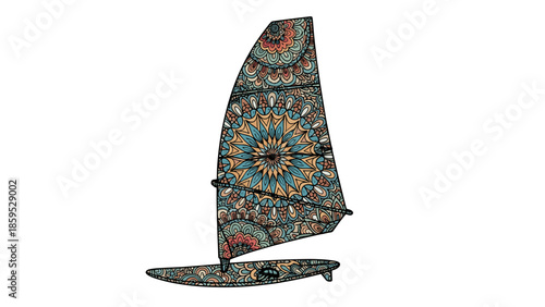 Mandala patterned sailboat with detailed artistic design
