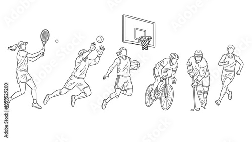 Dynamic sports action in minimalist line art style