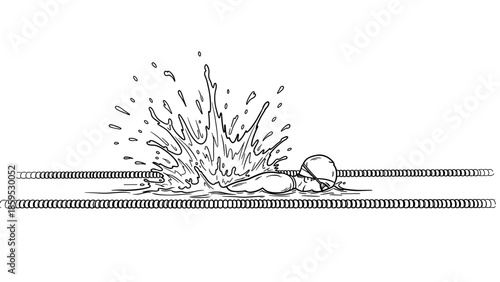 Dynamic linear art of swimmer splashing in pool lane