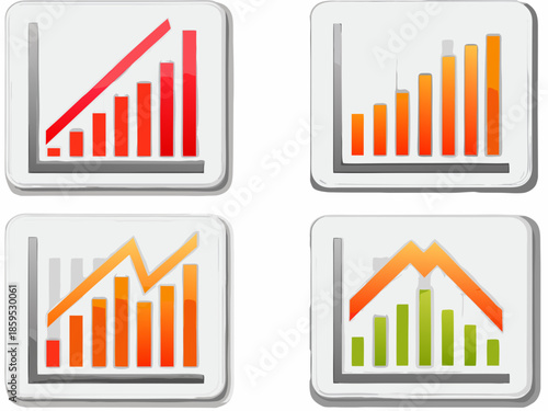 Four colorful chart icons displaying data growth and statistical analysis