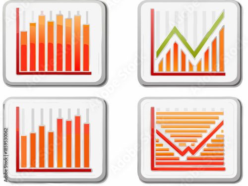 Four icons depicting various types of statistical graphs and data visualization