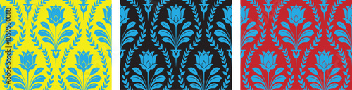 Set of colored floral flower pattern, graphic pattern for fabric, wallpaper, packaging. flower ornament