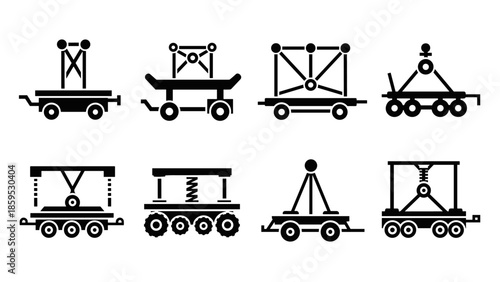 Set of linear simple machines icons for engineering and education