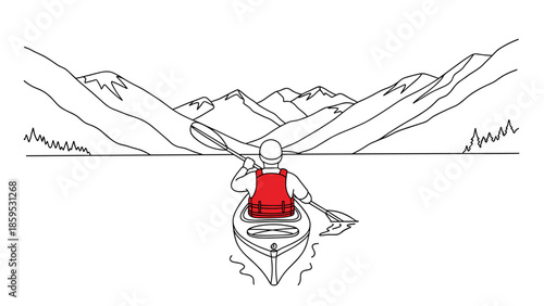 Adventure in a minimalist mountain lake canoeing scene