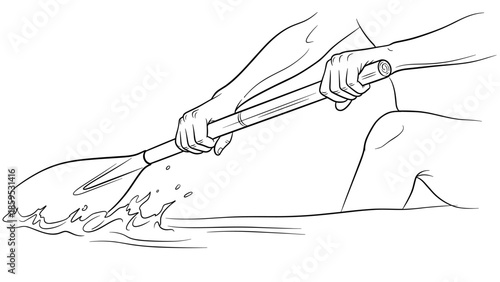 Detailed outline of a person paddling in water