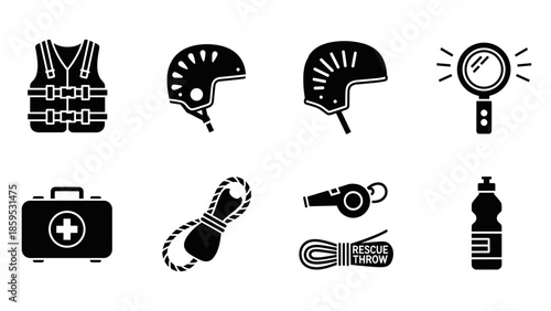 Adventure gear icons: essential safety equipment for outdoor enthusiasts