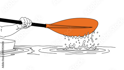 Canoeing adventure: hand paddling in dynamic line art style
