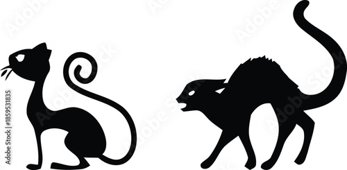 Black Cat Silhouettes Facing Each Other on White Background