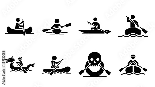 Canoeing and kayaking icons collection: silhouette adventure designs