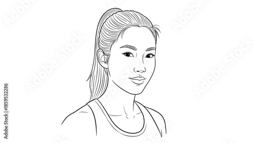 Minimalist black and white portrait of a woman with ponytail