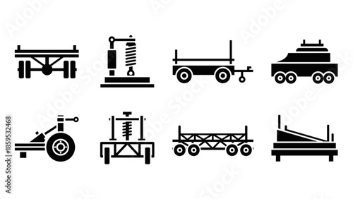 Diverse trailer icons collection in modern black silhouette style