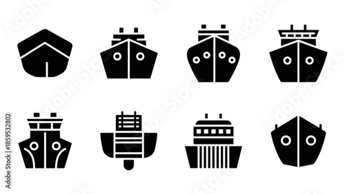 Set of black silhouette ship icons for nautical and maritime themes