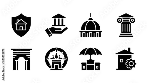 Iconic architecture elements collection: city landmarks and structural symbols