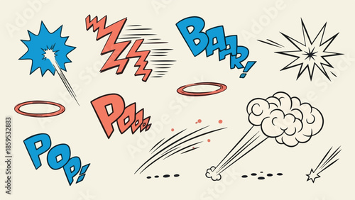 Comic book sound effects and motion lines collection.