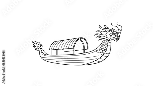 Intricate linear dragon boat design with detailed features