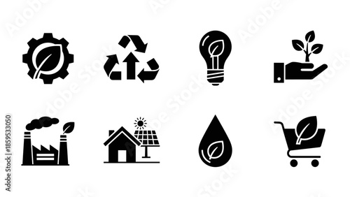Sustainable energy and environment icons featuring eco-friendly practices