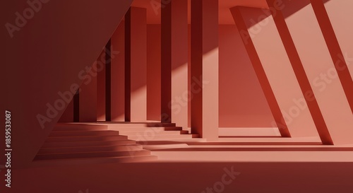 Complex geometric structures generating a visual spatial rhythm, emphasizing repetitive lines, shadows, and architectural flow in abstract forms ,pattern ,grid ,lattice