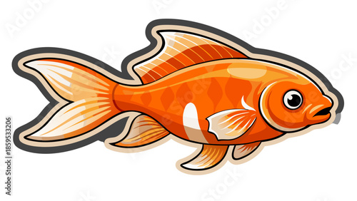 Cartoon illustration of a gold tropical fish swimming isolated on a white background, depicting a marine animal fin in an aquatic nature scene