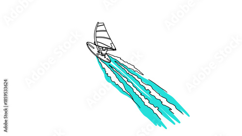 Minimalist windsurfing adventure with dynamic splash effect