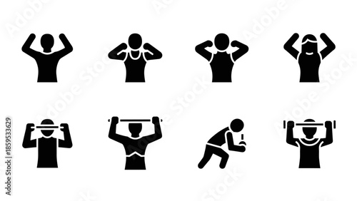 Fitness silhouette icons collection: diverse exercise and workout poses