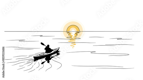 Minimalist kayaker at sunset on tranquil sea