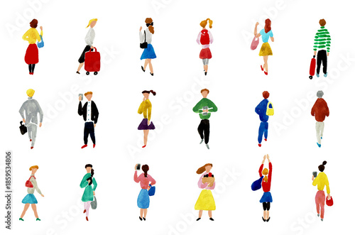 手描き水彩イラスト　さまざまなシチュエーションの人物