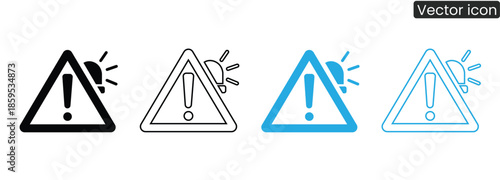 Set of warning signs with exclamation marks in various colors and line styles for different uses