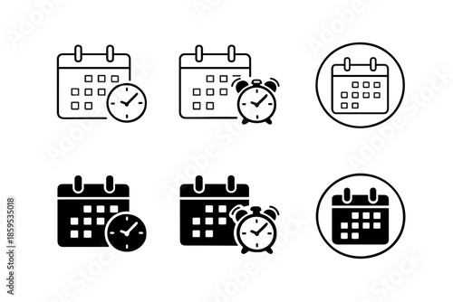 Calendar and clock icons set. Time management and scheduling vector icons.