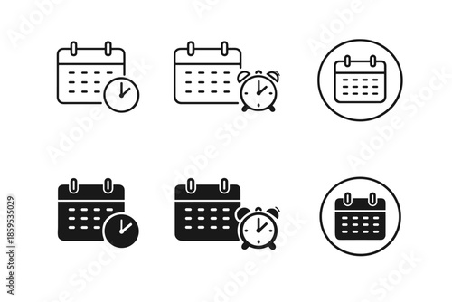 Calendar and clock icons set. Time management and scheduling vector icons.