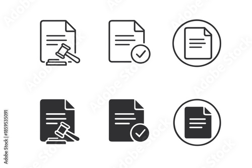 Legal document icons set. Law and justice symbols.