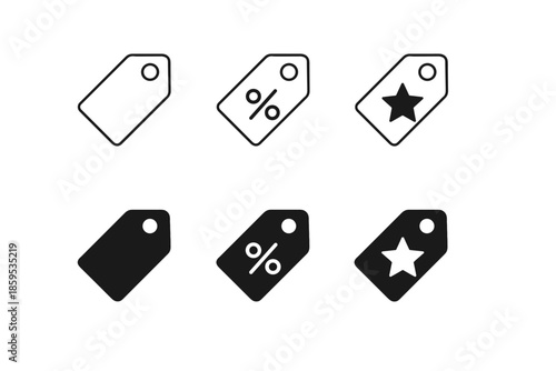 Sale and discount tags icons set. Price tag and star icons.