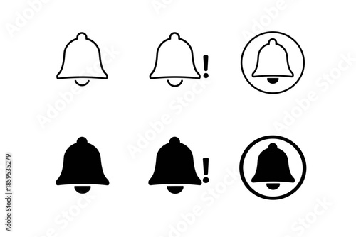 Bell notification icons set. Simple outline and solid fill.
