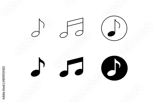 Musical note icons set. Various styles of music notation symbols.