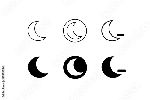 Moon phase icons set. Night sky celestial body vector graphics.