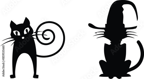 Black Cat Silhouettes on White Background