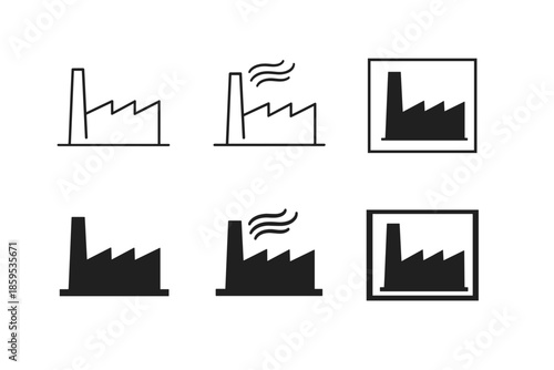 Factory icons set. Industrial building vector symbols.