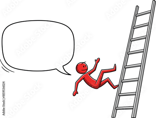 Business failure risk illustration, falling from career ladder concept, mistake and setback warning, challenge learning process, problem communication, management caution, flat vector
