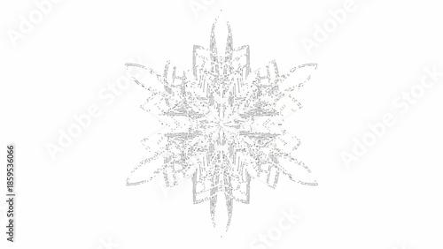 Intricate light snowflake design on a white background showcasing delicate symmetry and icy detail.