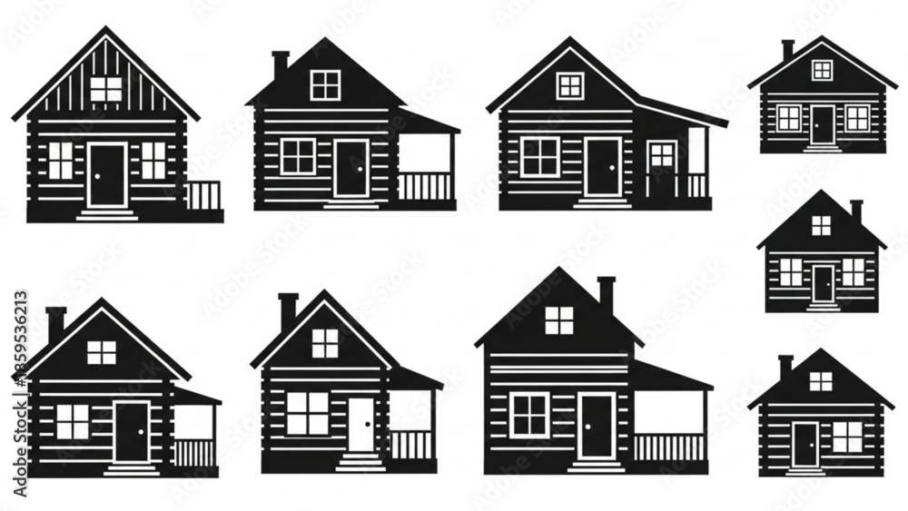 Fototapeta premium Collection of various black and white house silhouettes