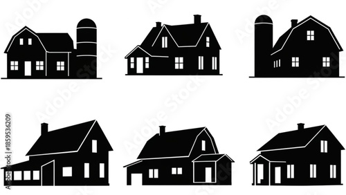 Collection of six different house silhouettes