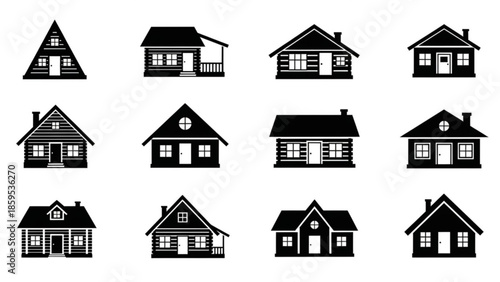 Collection of various black and white house icons