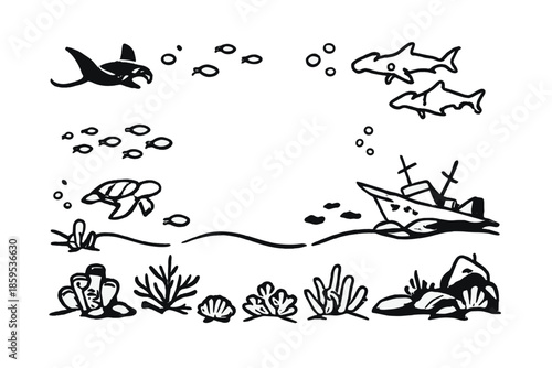 Underwater Scene with Marine Life and Shipwreck