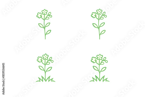 Four glowing green flowers on a gradient background
