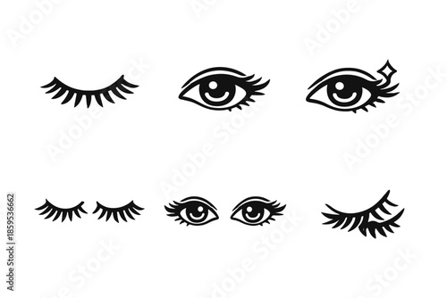 Set of stylized eyes and eyelashes on a grey background